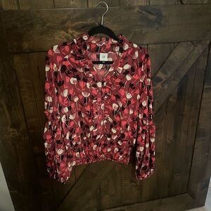 Chic Cabi Corsage Blouse Women's Floral Top - Red and Black